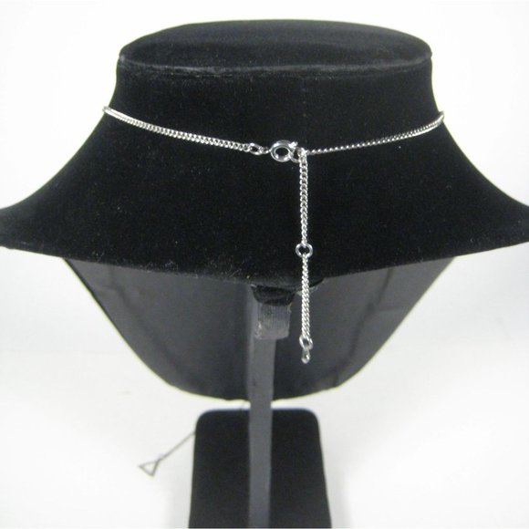 Y Shaped Necklace Silvertone Chain Triangle Pendant 27 inch Dangle Sleek - Picture 6 of 7